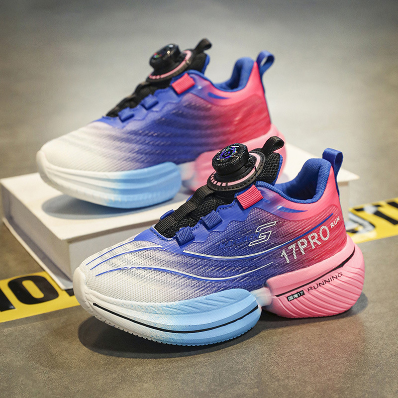 Calzado deportivo para niños Calzado para correr Calzado de baloncesto Calzado con botones Niños y niñas Estudiantes Gradiente Ligero Sin rayas Juventud