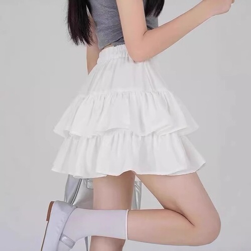 Black fluffy cake skirt for women's summer new elastic high waist slimming small anti-exposure a-line short skirt