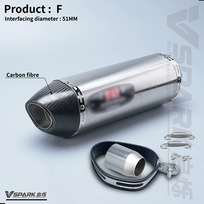 Motorcycle Modified Exhaust Pipe: Motorcycle exhaust pipe - 6-r77-silver-body-with-real-carbon-fiber-tail-51mm