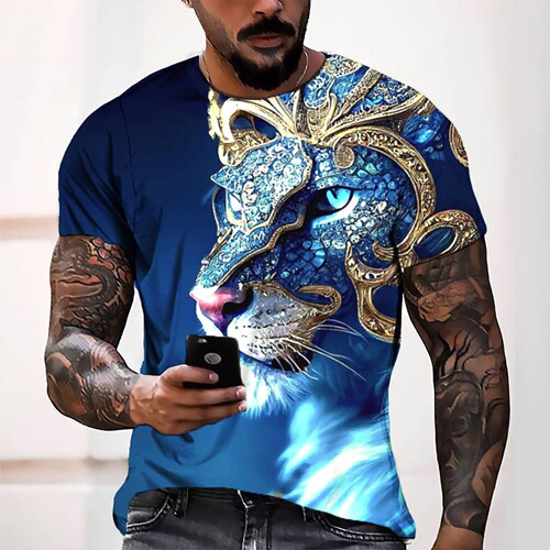 New European and American 3D Full-Print High-Quality Loose-Fit Textured Short-Sleeve Heat-Transfer T-Shirt—Lycra Frame for Men
