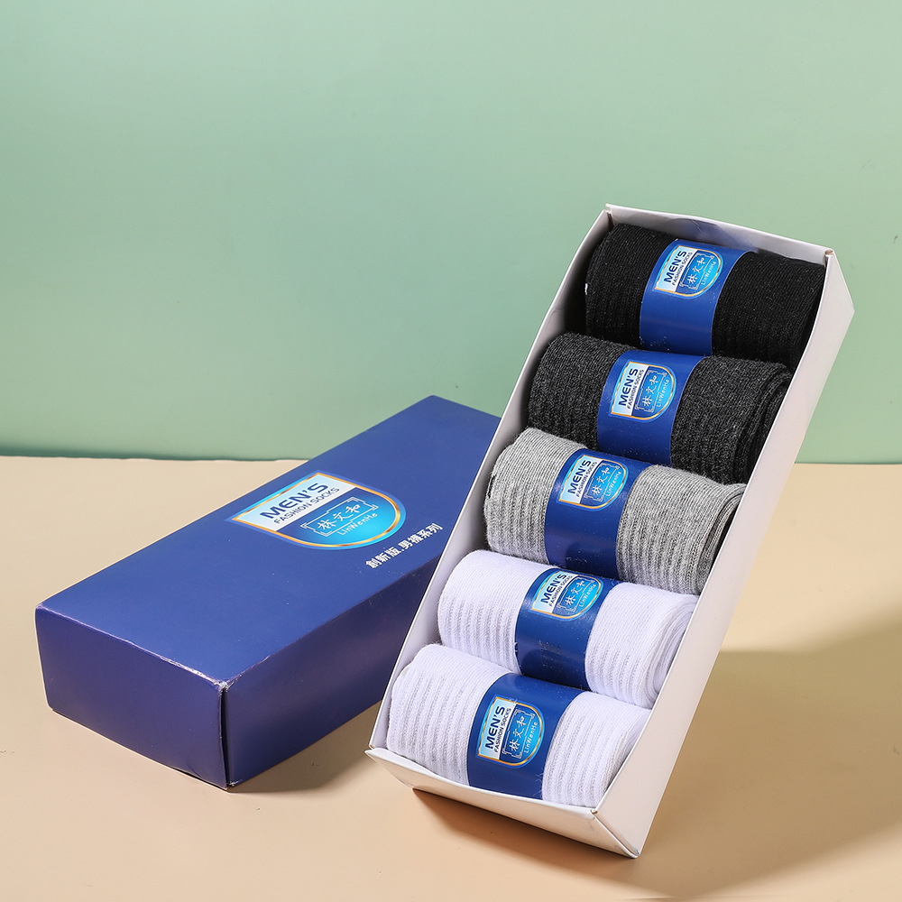 Calcetines calcetines de media pantorrilla de los hombres de caja gruesa calcetines de algodón casual de negocios letras moda sudor-absorbente transpirable Deportes calcetines de los hombres