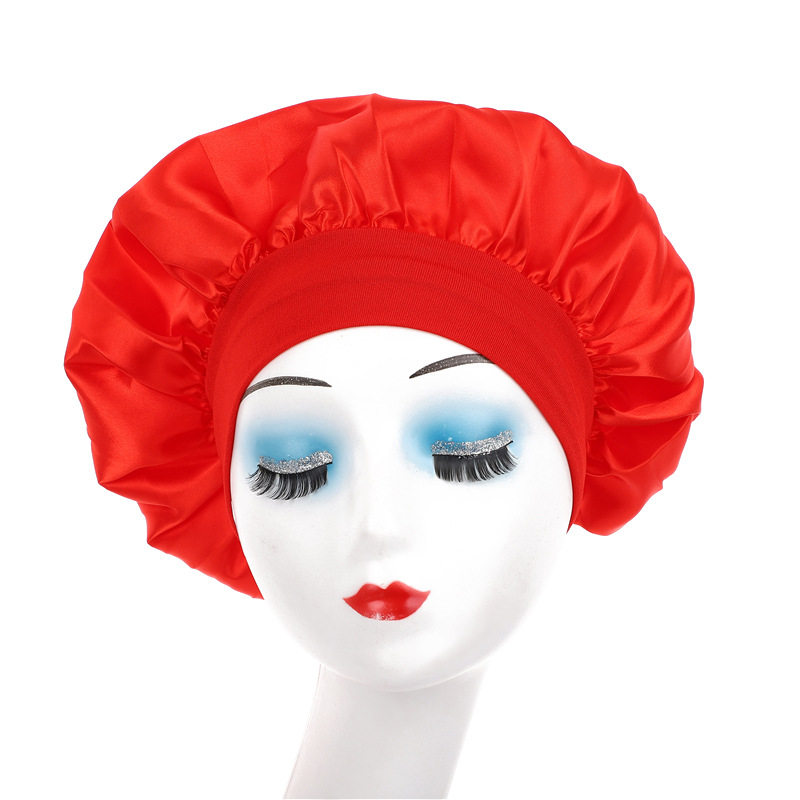 Amazon damas de borde ancho de alto elástico sombrero, sombrero de dormir, sombrero de baño, sombrero de quimioterapia, sombrero de seda, sombrero de cuidado del cabello transfronterizo