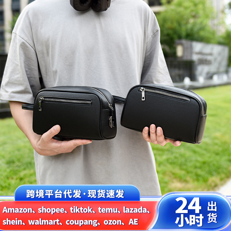 外贸新款男士手拿包时尚皮质手抓包大容量休闲多口袋手包潮男包