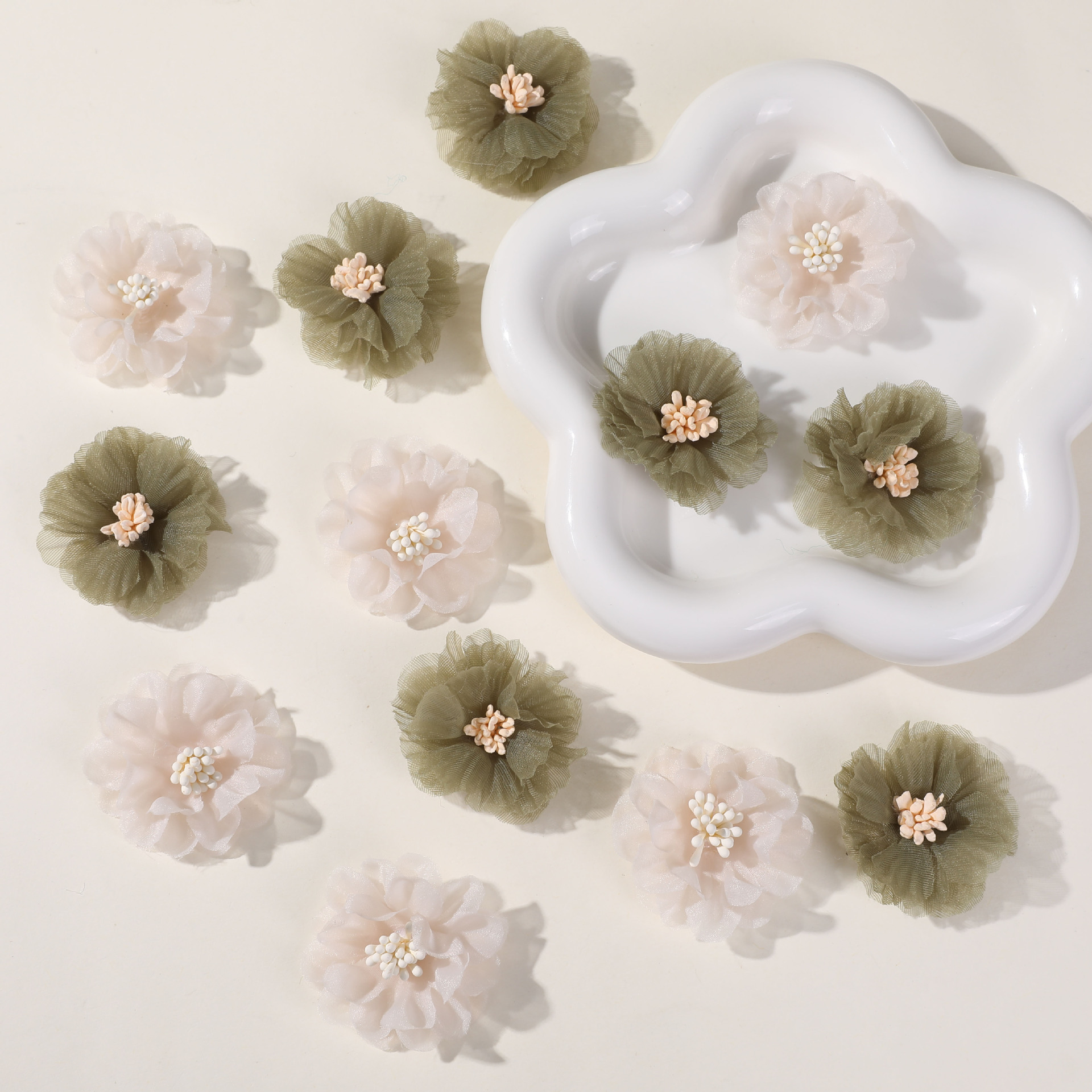 法式唯美紗花花芯公主髮飾diy手工布藝發圈頭繩髮夾耳飾材料批發