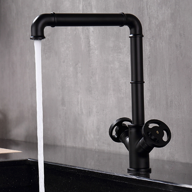 Elegant industrial style simple creative kitchen faucet retro double handle single hole vegetable washing basin sink universal splash-proof water