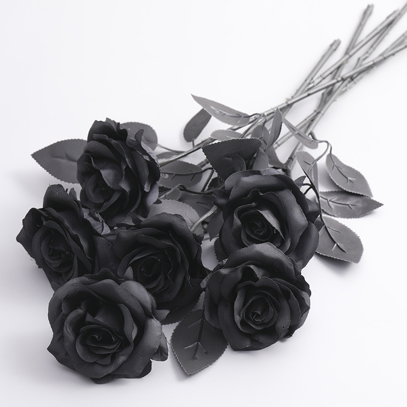 Black artificial rose rose Halloween ghost festival horror gothic style dark series decorative fake flower Black artificial rose rose Halloween ghost festival horror gothic style dark series decorative fake flower