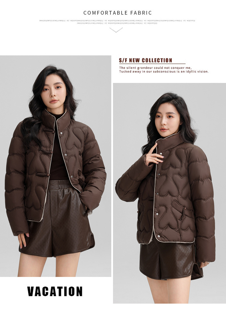 New Chinese style 2024 winter retro button down short fashion stand collar lightweight women's cotton Down jacket_voghion.com