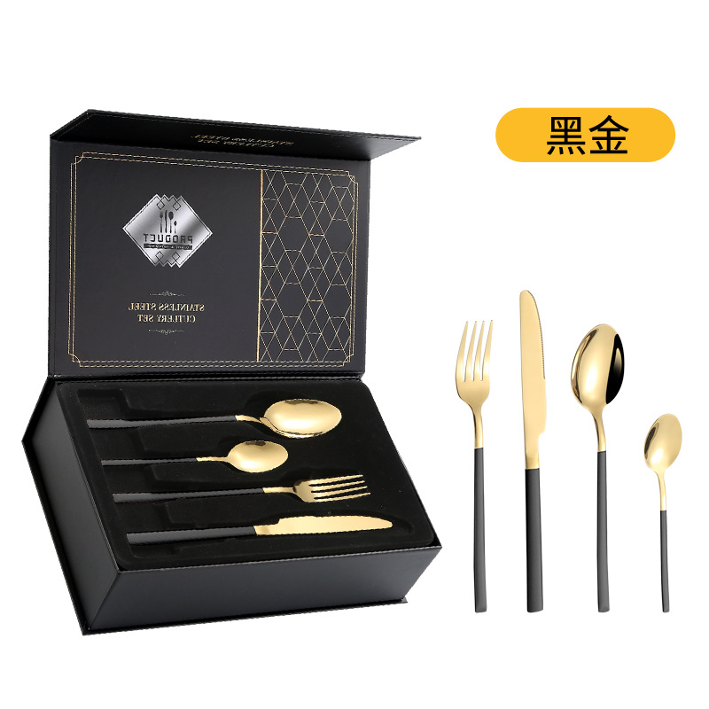 Amazon Venta caliente vajilla de acero inoxidable 24 piezas traje transfronterizo producto Caballero 4 piezas principales cuchillo de comida occidental, tenedor y cuchara traje