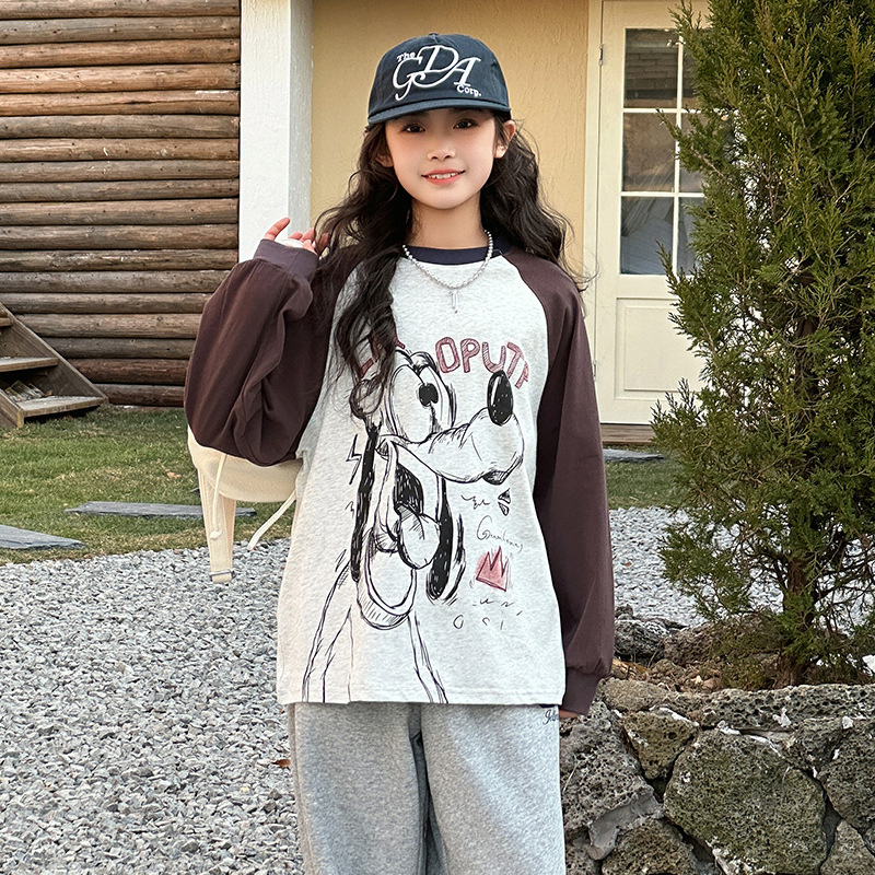 女大童打底衫春秋装长袖t恤加肥加大码宽松休闲插肩上衣大码童装