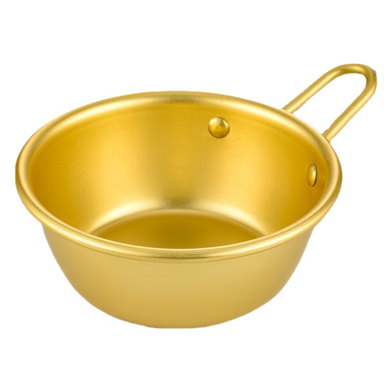 Cuenco de vino de arroz coreano de aluminio transfronterizo con mango cuenco de bocadillo Vino rojo caliente neto Encurtidos cuenco de comida pequeño amarillo Tazón ins estilo