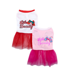 New Pet Clothes Dog Clothing Round Neck Bowknot Fluffy Net Dress (Triple Thin Sheer) QZ0005