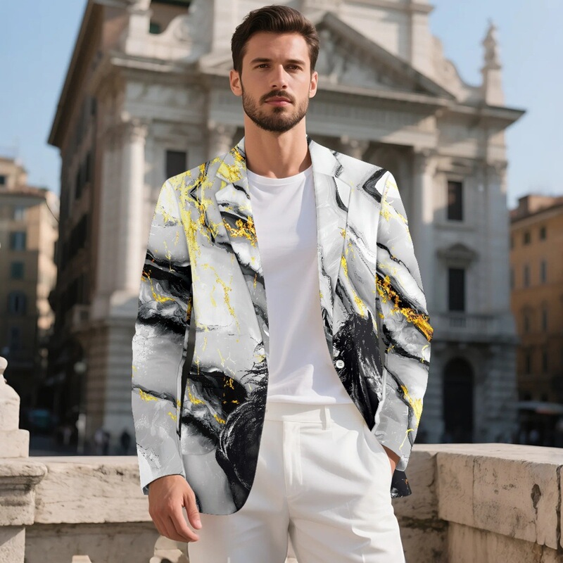 Amazon's New Men's Casual Blazer with Marble Texture Pattern, Single-Button Slim-Fit Jacket, Starting from One Piece Amazon's New Men's Casual Blazer with Marble Texture Pattern, Single-Button Slim-Fit Jacket, Starting from One Piece