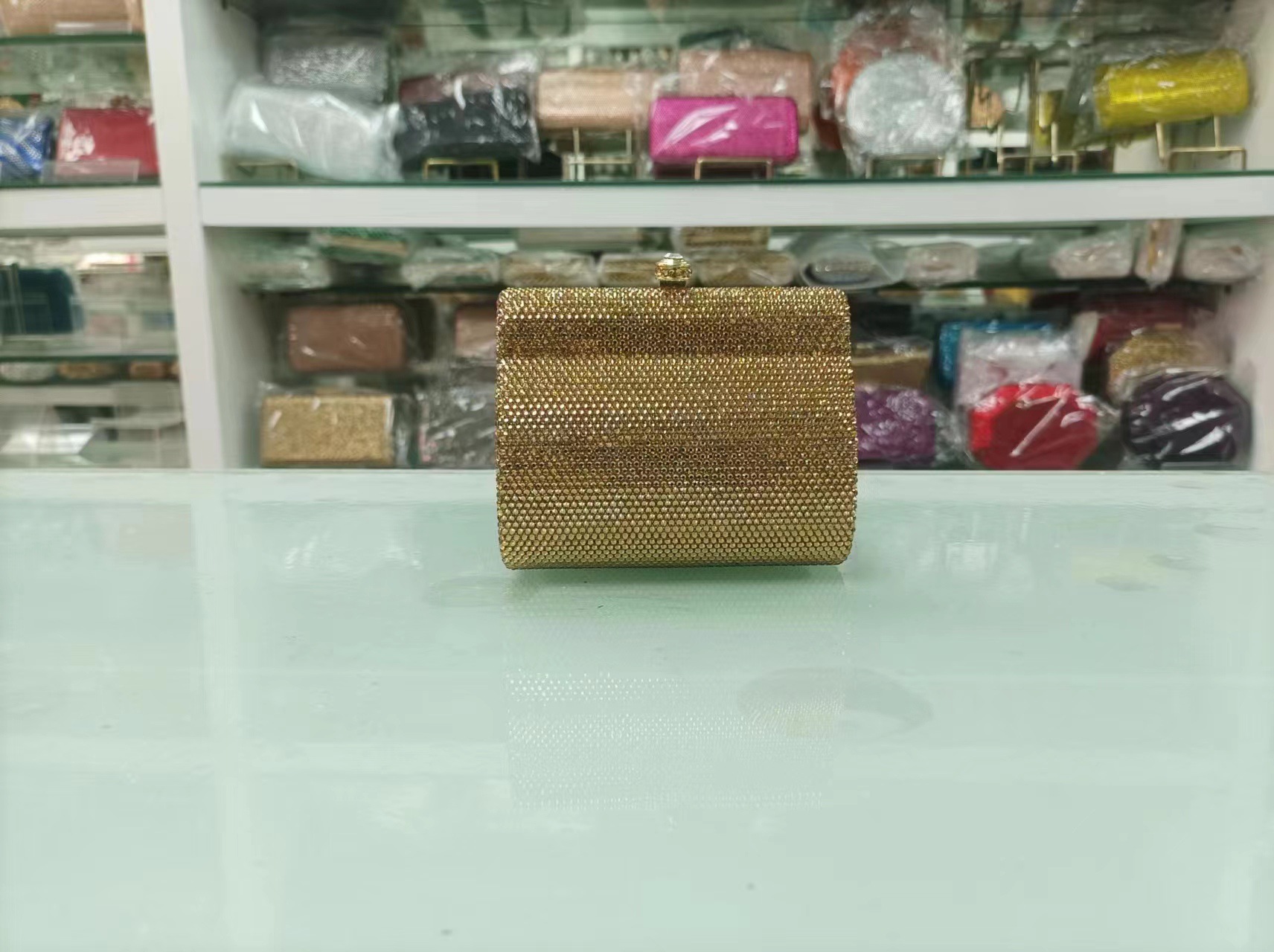 * Bolsa de mano de diamante de lujo fondo plano lleno de diamantes bolsa de banquete bolsa pequeña mujer Rhinestone bolsa de embrague