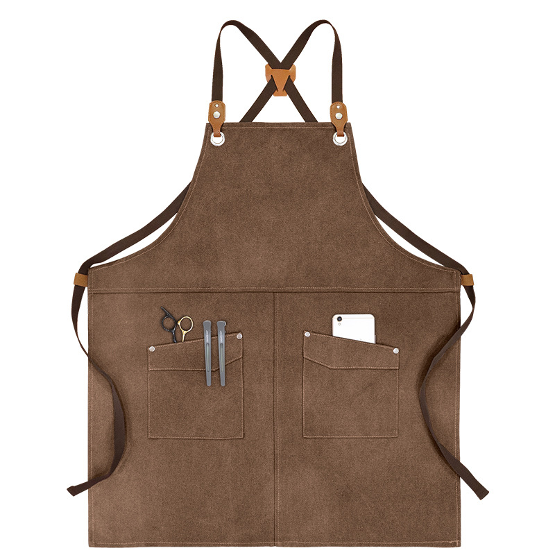 Transfronterizo Amazon engrosamiento lona delantal logotipo personalizado barista barbero ropa de trabajo hogar delantal de cocina