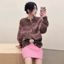 【国内现货】迪丽热巴同款开衫毛衣女宽松条纹针织衫外套