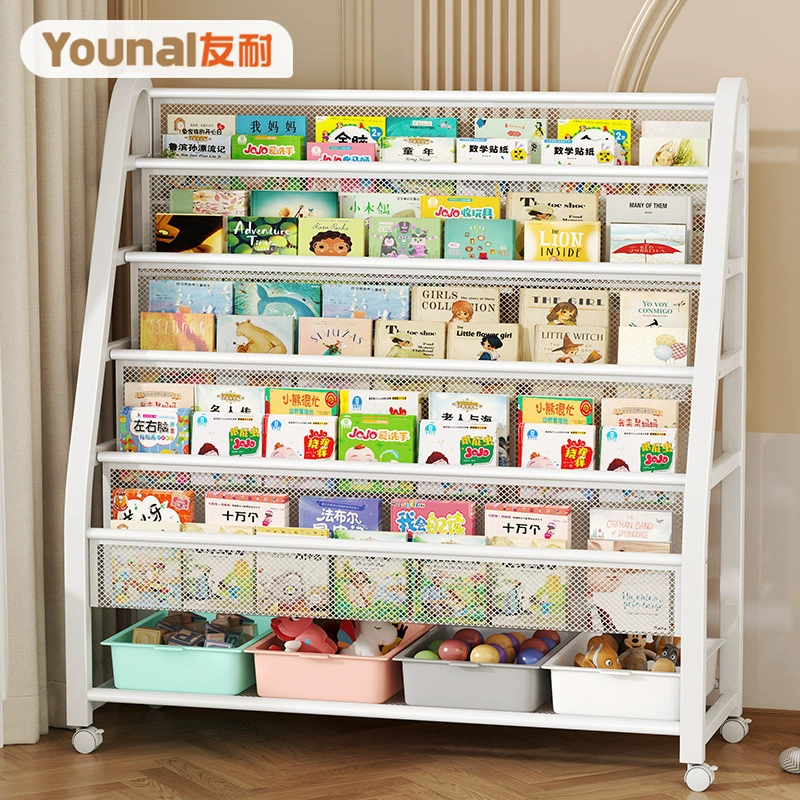 Детская книжная полка для дома, полка для книг с картинками, зона для чтения, мобильная полка для хранения игрушек, простой детский книжный шкаф, напольная полка для хранения