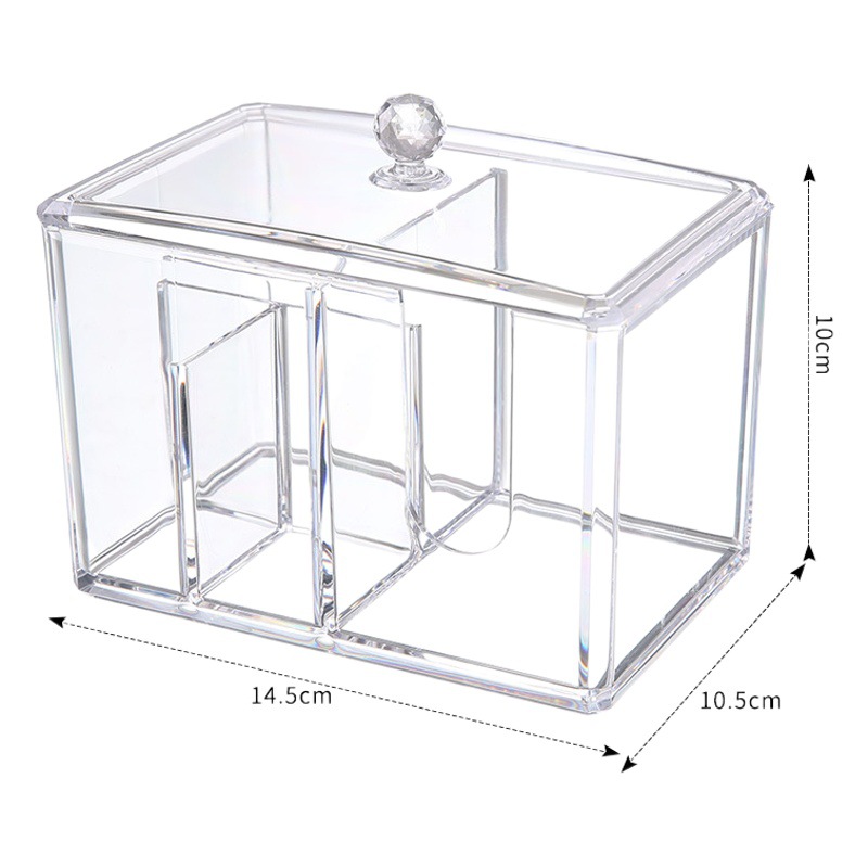 Caja organizadora de algodón cosmético — diseño lindo con tapa, transparente, antipolvo, para hisopos y discos desmaquillantes