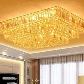现代客厅灯长方形水晶灯LED水晶吸顶灯具金色大气卧室灯餐厅灯饰