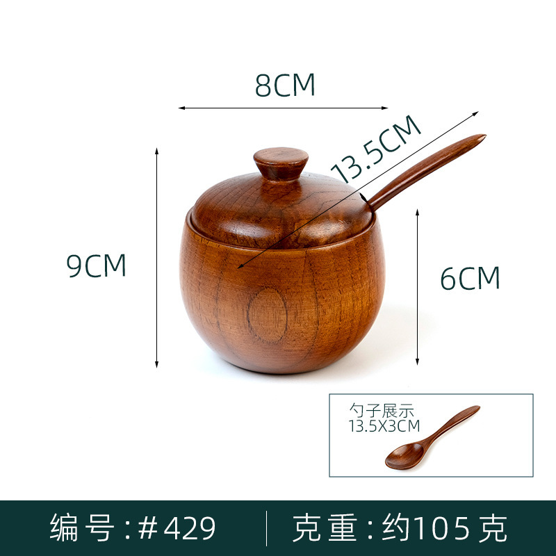 Tarro de condimento de madera de azufaifo retro chino caja de condimento Tarro de sal de cocina doméstica de madera maciza con tapa Tarro de almacenamiento de condimentos