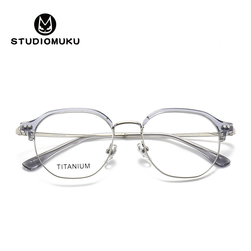 Gafas frescas de madera STUDIOMUKU Marco de cejas de medio marco cómodo y delgado Marco de miopía de diseño ultraligero