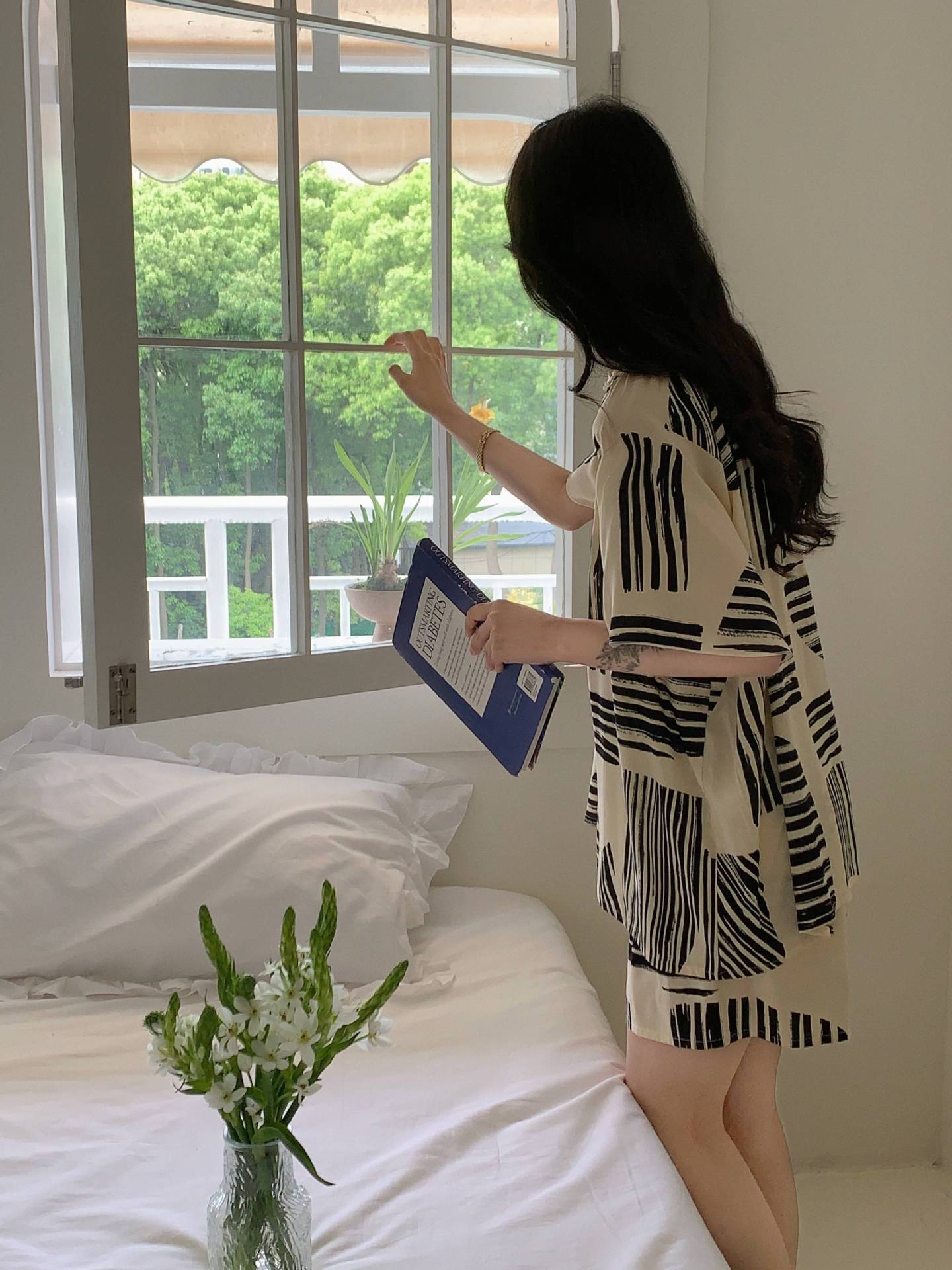 [Traje de manga corta] Pijamas finos de seda de algodón, servicio a domicilio para mujer, estilo nacional, traje de pantalón de algodón suelto de alta gama en movimiento