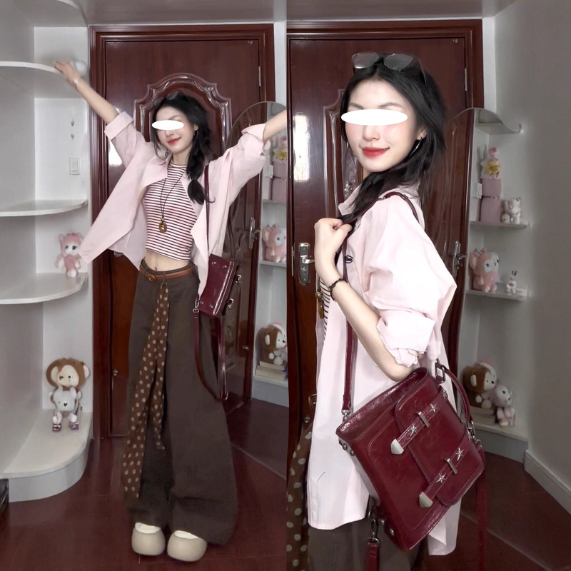 Pink Long-Sleeved Sun Protection Shirt Jacket Early Autumn Women's 2025 New Korean Chic Chic Shirt Top + Back