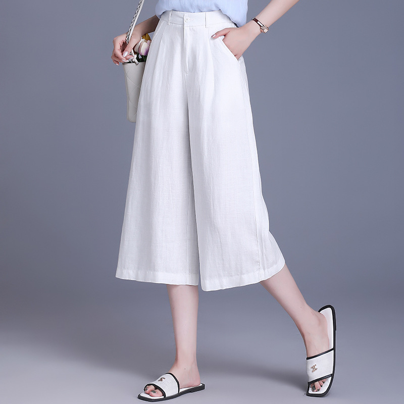 2307 Summer New Tencel Cotton and Linen Capri Wide Leg Pants Women's Straight Casual Pants plus size Women's Pants