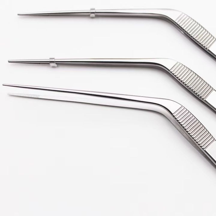 耳用膝状镊不锈钢外科带齿镊子鼻用解剖膝状镊实验夹持镊子
