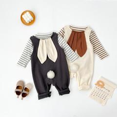 嬰兒衣服春韓版無袖連體衣男女寶寶兔耳朵背帶褲上衣套裝0204A049