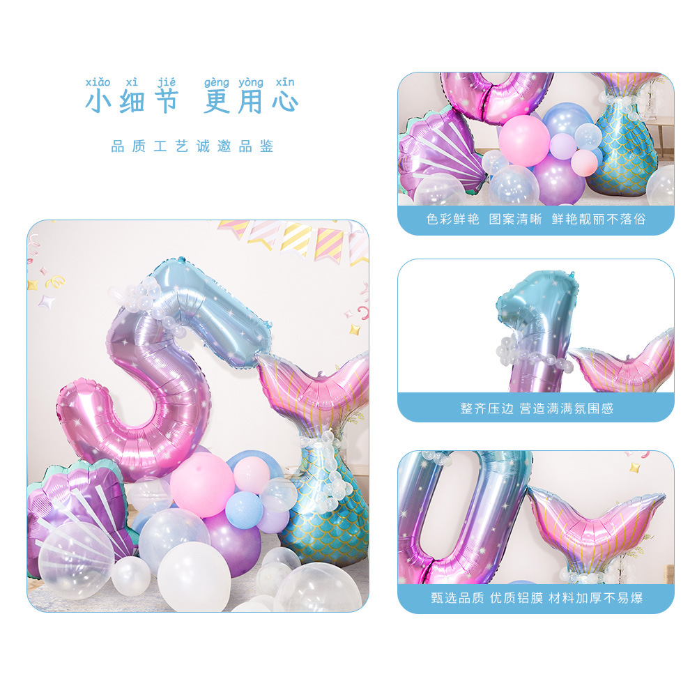 Sirena nuevo juego de cumpleaños de 40 pulgadas set de globos digitales suministros de fiesta set de globo de película de aluminio al por mayor