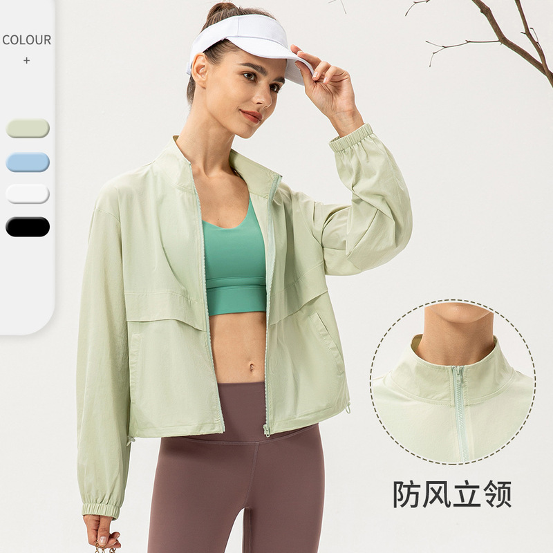New outdoor sports trench coat female loose casual yoga suit zipper stand collar running fitness coat 22617