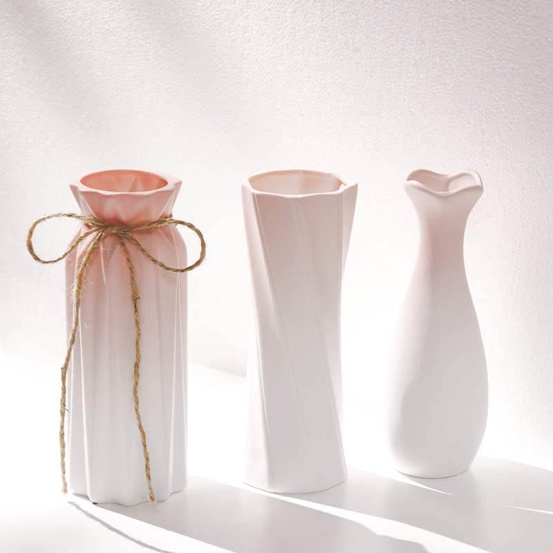 Reading Pink Gradient Ceramic Vase Creative Modern Decoration Dried Flower Desktop Study Living Room Flower Ornaments Flower