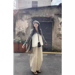 秋季韩系T恤打底衫吊带叠穿弯刀裤阔腿裤三件套遮肉显瘦孕妇装