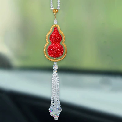 New Style Diamond-Encrusted Gourd Car Pendant Goddess Car Interior Hanging Ornament Safety Rearview Mirror Pendant (Other Automotive Interior Supplies) - gold-edge-diamond-red-gourd