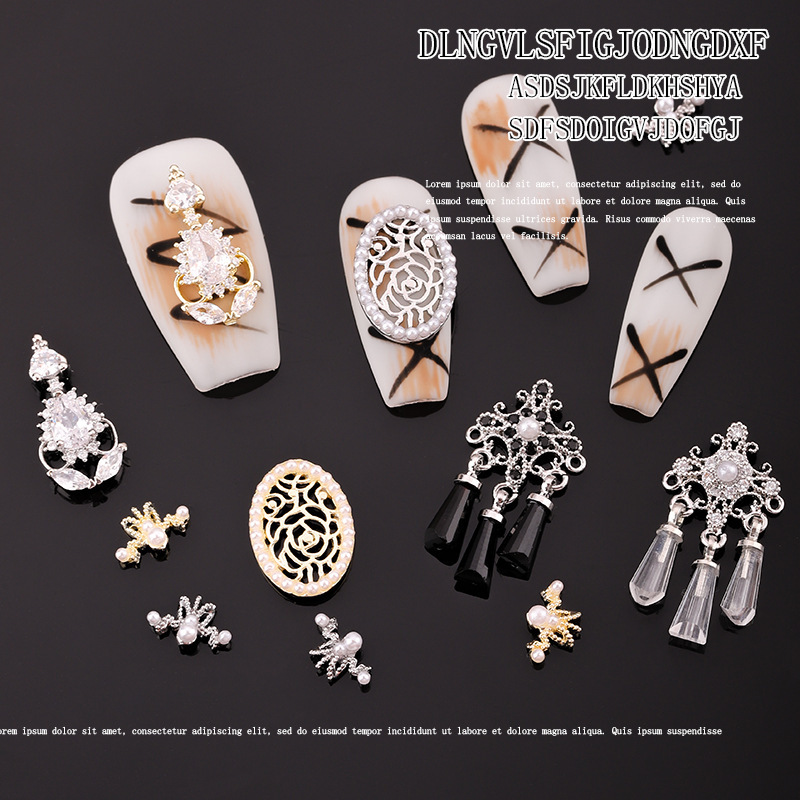 Internet Celebrity New Entry Luxury High-end Nail Art Zircon Jewelry Lace Skirt Hollow Pearl Rose Crown Nail Decoration