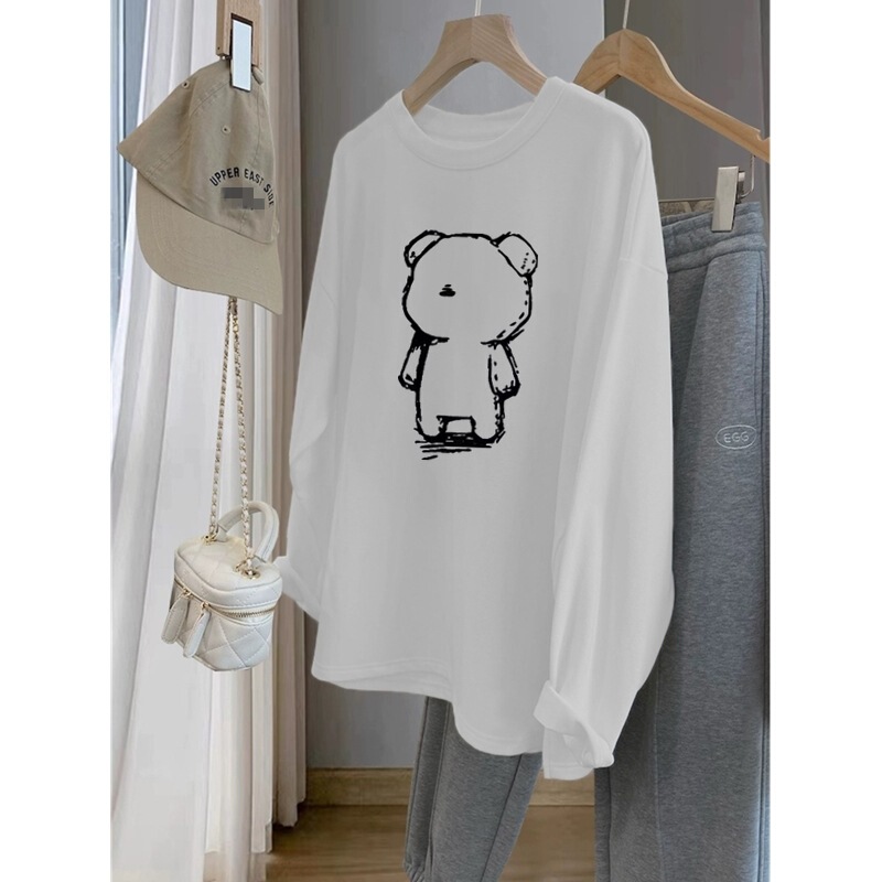 Combed Cotton Back Collar Long-Sleeved T-Shirt + Hundreds of Printed Patterns, Casual and Loose, Export Exclusive for High Quality