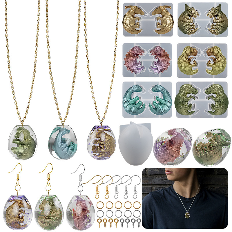 Yu meiren diy epoxi dinosaurio huevo colgante dragón bebé una estrella bola colgante pendientes molde de silicona