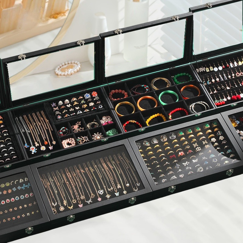 Large Black Leather Jewelry Box, Jewelry Storage Box, Transparent Jewelry Display Box, Necklace Box, Wholesale in Stock