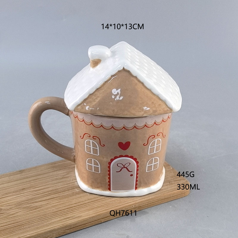 Navidad pan de jengibre hombre taza de relieve cerámica casa pintada a mano taza de café cerámica regalo de Navidad casa pan de jengibre