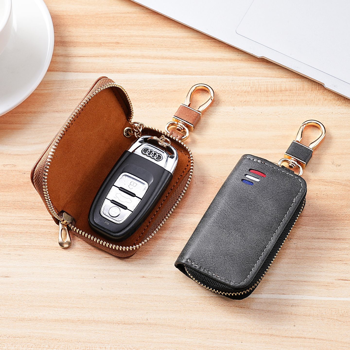Crazy Horse Pu Leather Multifunctional Car Key Case, Home Key Leather Cover, Car Key Protective Cover, Car Key Protection Case