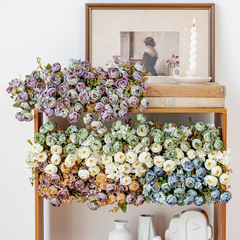 復古烤邊鑽石玫仿真花玫瑰花花束假花人造花裝飾花客廳家居塑料花