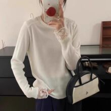 蕾丝拼接微喇叭袖内搭打底衫女秋冬款可外穿t恤洋气时尚长袖上衣