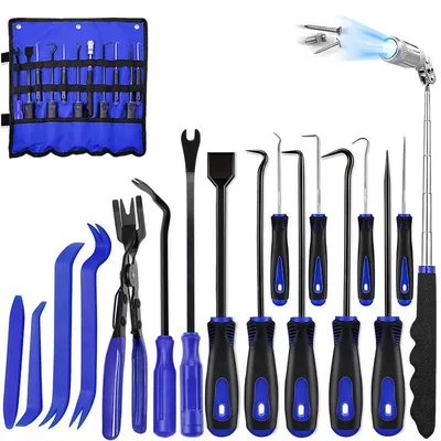 Mühərrik tənzimləmə alətləri, Tool Set - dark-blue-17-piece-set-with-rotating-head-stone-detector-oxford-storage-roll-bag