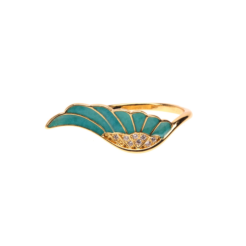 Vintage Fashion Micro Zircon Colored Oil Dripping Copper Wing Opening Ring Wholesale Nihaojewelry display picture 4