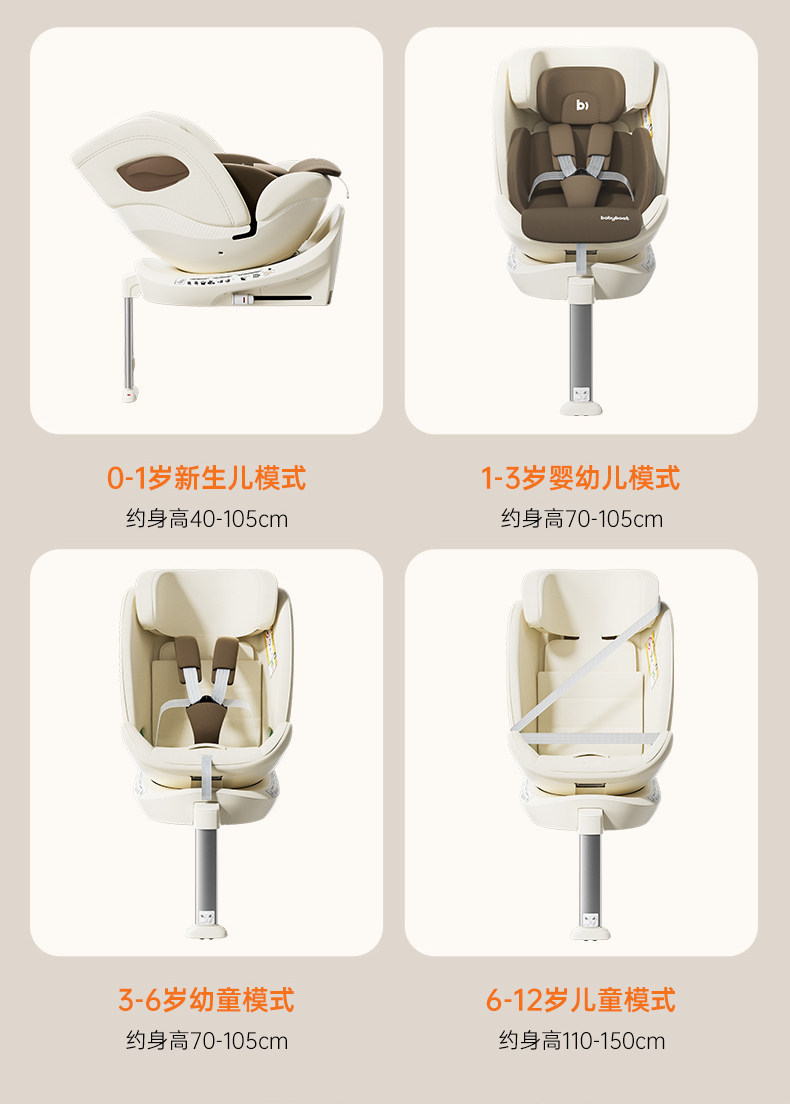 Babyboat New National Standard Kids Safety Seat for Babies Aged 0-12 Years Old, Suitable for Car Use, Can Sit and Recline