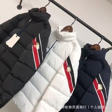 欧美潮牌冬季新爆款三色饰边立领刺绣御寒保暖加厚男女款棉服外套