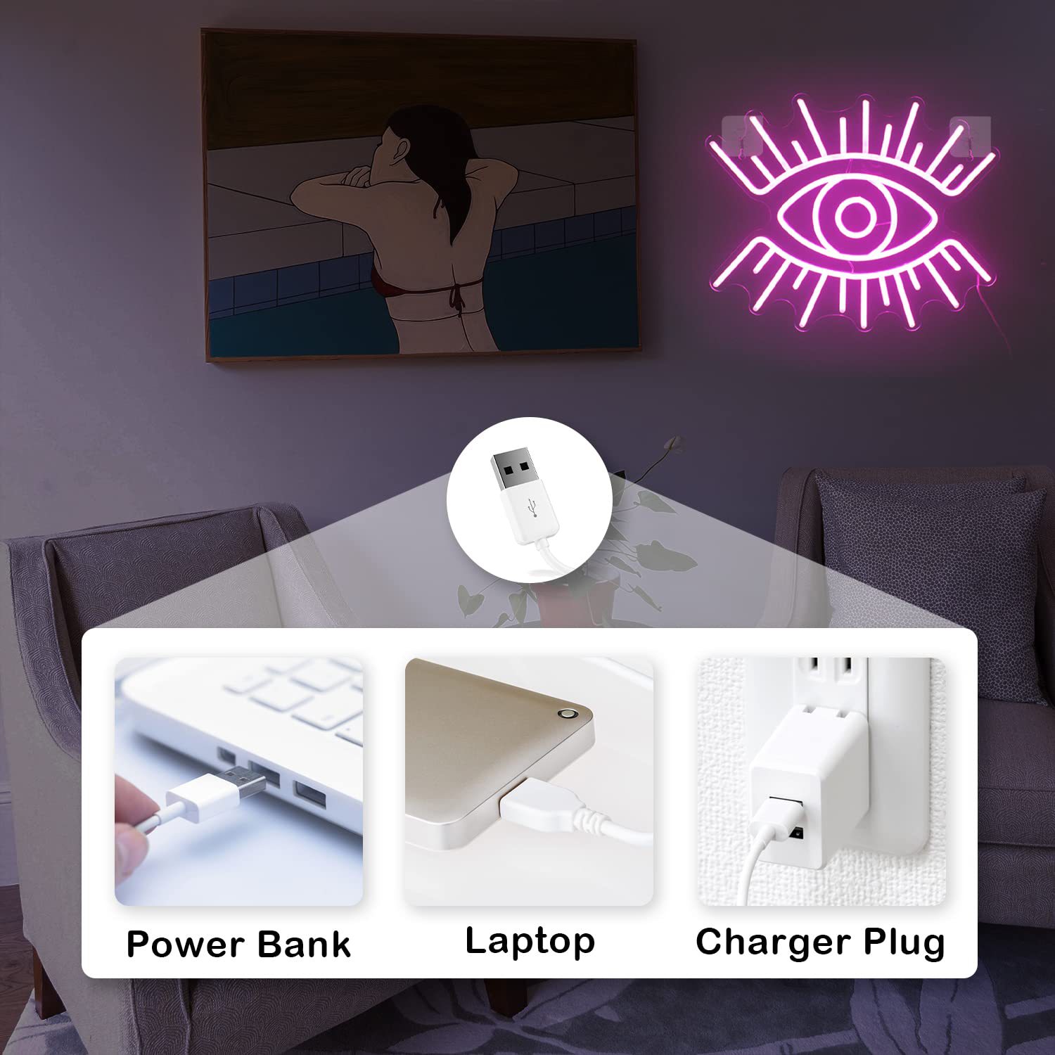 국경 간 아마존 LED 네온 실내 및 실외 방 장식 발광 패턴 눈 소품 창조적 인 광고