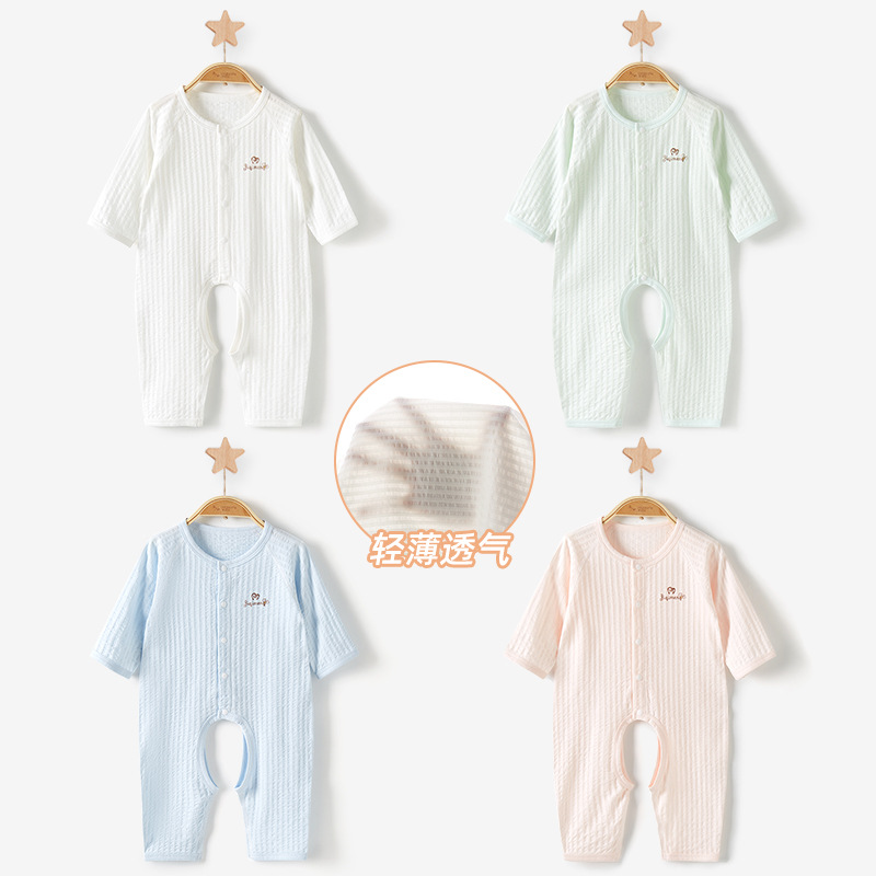 Bebé mono primavera y otoño verano manga larga delgada ropa de recién nacido Ropa de verano entrepierna abierta aire acondicionado masculino y femenino bebé mameluco image 3