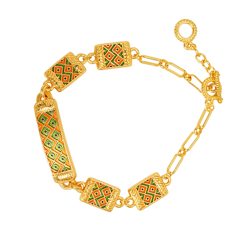 Vietnam Shajin retro estilo étnico goteo aceite patrón de diamante pulsera geométrica diseño de nicho sentido femenino durante mucho tiempo joyería de color