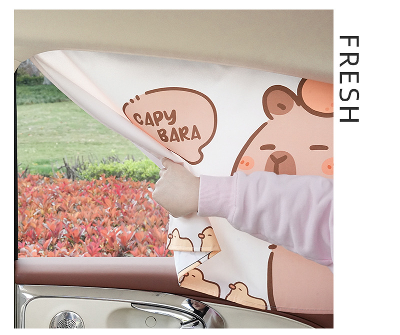 Capybara Car Track Curtains for All Seasons, Sun Protection Car Sunshades, Side Curtains, Capibara Car Sunshades